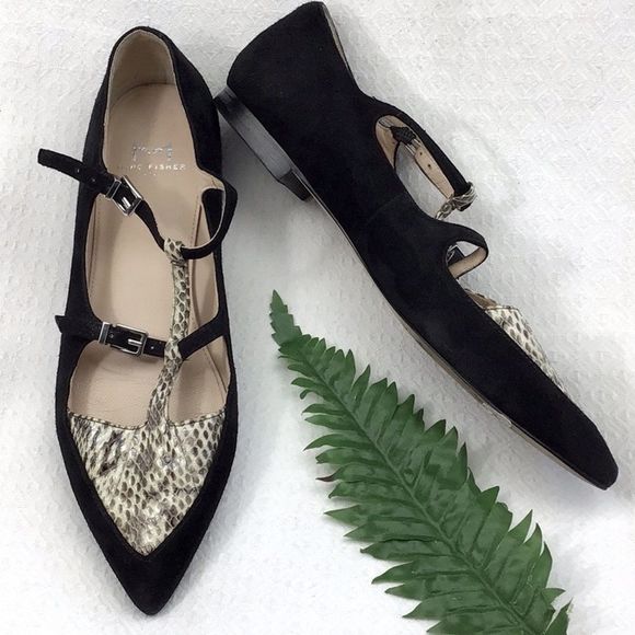 Marc Fisher Black Suede Snakeskin Flats - Picture 3 of 11